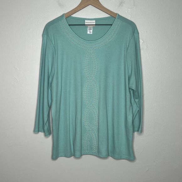 Alfred Dunner Womens Knit Top 1X Aqua‎ Blue Pearl Twist 3/4 Sleeve Easter Office - Picture 2 of 11